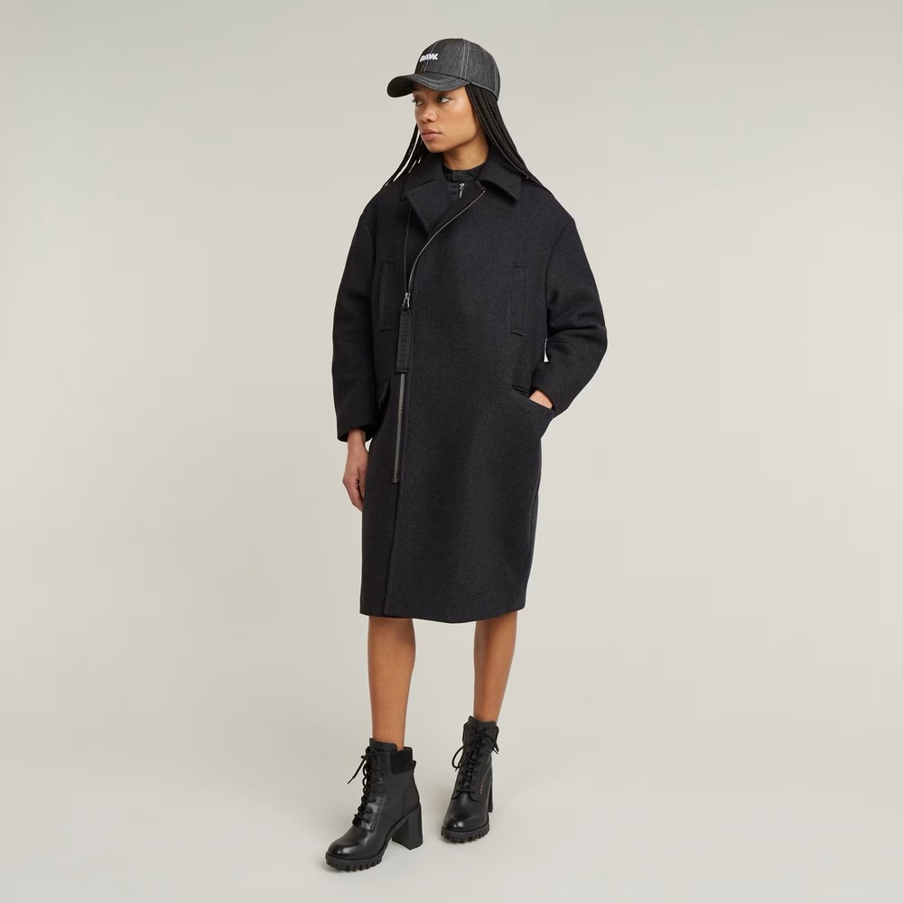 G Star Raw NEW Women's Asymmetrical Zip Cocoon Coat Shadow Wool Blend Size Small